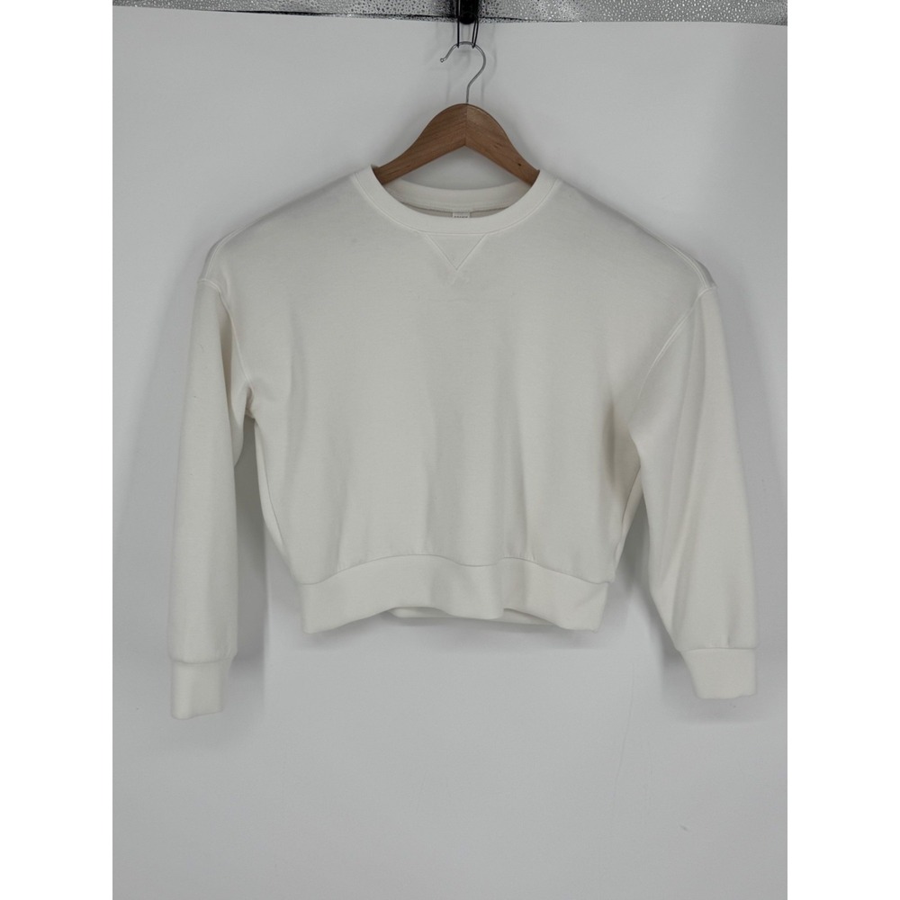Spanx Air Essentials White Cropped Sweatshirt Women's Size Small Pleated Back B5